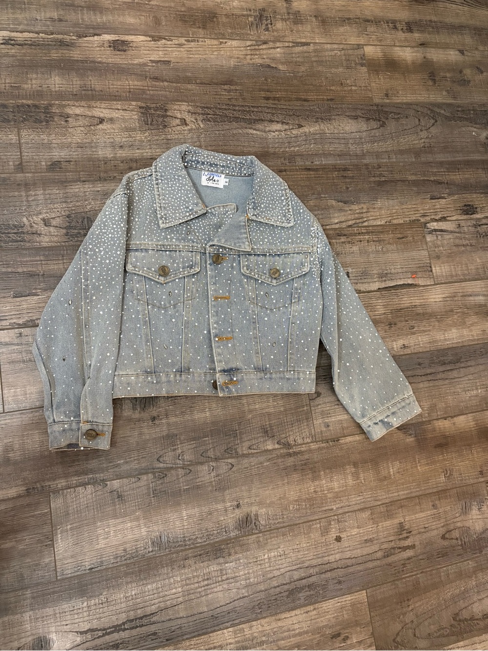 Lola + The Boys Light Blue Denim Jacket with Sparkle Studs